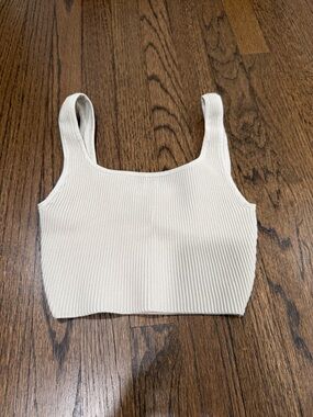 Aritzia Ribbed Square-Neck Crop Tank - Cream